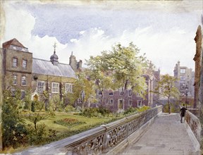 View of the Staple Inn and garden, London, 1882. Artist: John Crowther
