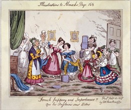 'French frippery and impertinence!! Que les Anglaises sont Betes', 1827. Artist: Edwin Flood