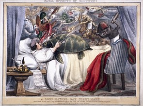 'Fatal effects of gluttony, a Lord Mayor's Day night mare', 1830. Artist: Anon