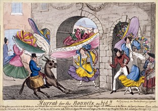 'Hurrah for the bonnets so big!!', Temple Bar, London, 1828. Artist: Anon