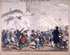 Siege at the Tower of London, 1830. Artist: Anon