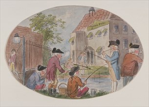 View of anglers opposite Sadler's Wells Theatre. Finsbury, Islington, London, c1800. Artist: S Woodward