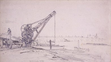 Crane at Westminster Bridge, London, c1830. Artist: Edward William Cooke
