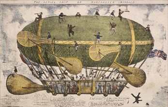'The Aeriel Ship, or Munchausen Improved!', 1835. Artist: Anon