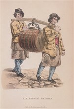 Two ale brewer's draymen carrying a barrel between them, c1830. Artist: Anon