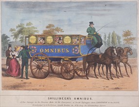 Passengers using Shillibeer's omnibus, London, 1829. Artist: Anon