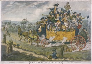 A crowded coach travelling between Greenwich and Charing Cross, London, 1783. Artist: Anon