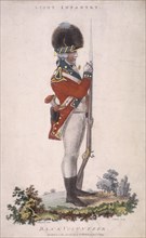 Member of the light infantry in the Bank Volunteers, holding a rifle with a bayonet attached, 1799. Artist: John Barlow