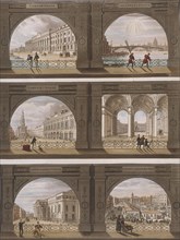 Six views of London sites seen through an arch, c1820. Artist: Anon