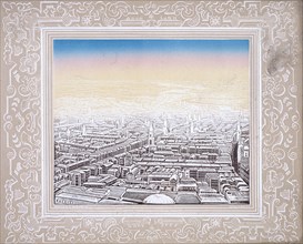 Aerial view of London framed in a decorative border, c1845. Artist: Kronheim & Co