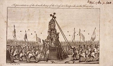 The destruction of the Cheapside Cross, London, 1793. Artist: Anon