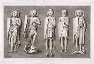 Five effigies of knights from Temple Church, London, 1786. Creator: James Basire I.