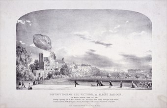 Destruction of the Victoria & Albert Balloon, Arlington St, Westminster, London, 1851. Artist: Anon