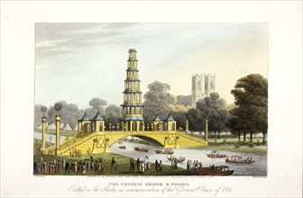 The Chinese bridge and pagoda, erected in St James's Park, London, 1814. Artist: Matthew Dubourg