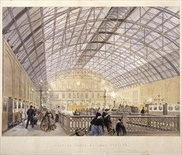 Interior of Charing Cross Station showing trains and the iron roof, London, c1890. Artist: Kell Brothers