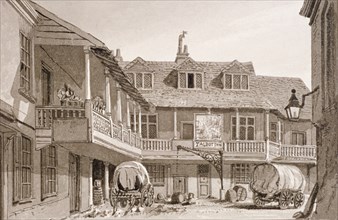 The Tabard Inn on Borough High Street, Southwark, London, 1827. Artist: John Chessell Buckler