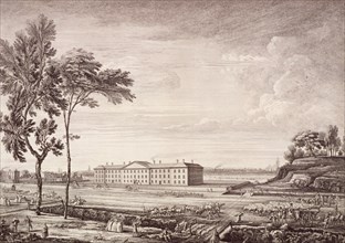 View of the London Hospital in Whitechapel Road, 1753. Artist: Jean Baptiste Claude Chatelain