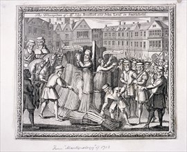 The execution of John Bradford and John Leaf at Smithfield, 1555, (c1713). Artist: Anon