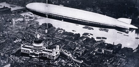 Aerial view from the north west of the Graf Zeppelin above St Paul's and the River Thames, 1930. Artist: Anon