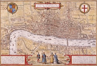Map of the City of London, Southwark and part of Westminster, 1572. Artist: Franz Hogenberg
