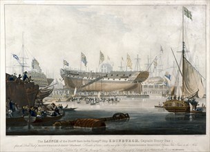 Launch of the East India Company's ship, the 'Edinburgh' in 1825, (1827). Artist: Edward Duncan