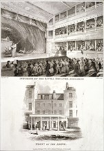 Interior and exterior views of the Haymarket Theatre, Westminster, London, 1815. Artist: James Stow