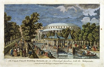 View of the Canal, Chinese Building and Rotunda in Ranelagh Gardens, Chelsea, London, c1750. Artist: Anon