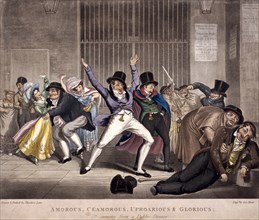 Amorous, clamorous, uproarious and glorious, all coming from a public dinner', c1820. Artist: Theodore Lane