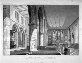 All Hallows-by-the-Tower Church, London, c1837. Artist: John Le Keux