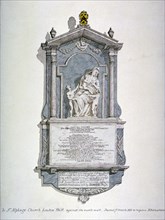 Monument to Samuel Wright, from the north wall of St Alfege's Church, London Wall, London, 1815.