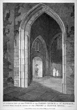 Interior view of the porch of the Church of St Alfege, London Wall, London, 1815. Artist: William Wise