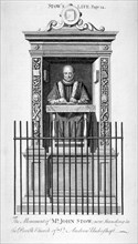 Monument to John Stow in St Andrew Undershaft, City of London, c1750. Artist: Anon