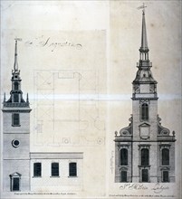 Elevation and plan of St Augustine, Watling Street, City of London, 1740. Artist: Anon