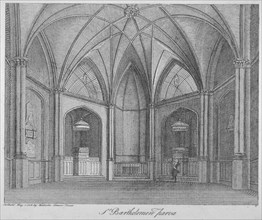 Interior of the Church of St Bartholomew-the-Less, City of London, 1802. Artist: Anon