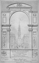 St Bride's Church, Fleet Street, City of London, 1827. Artist: W Wallis