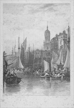 View of Billingsgate wharf with boats, City of London, 1828. Artist: Augustus Wall Callcott