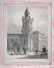 View of the Church of St Botolph without Bishopsgate, City of London, 1830. Artist: Anon