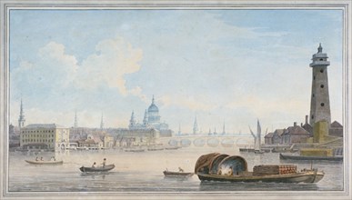 River Thames looking towards Blackfriars Bridge, London, 1818. Artist: Anon