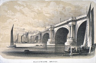 View of Blackfriars Bridge looking south, London, 1835. Artist: Anon
