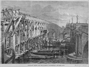 Temporary wooden bridge over the River Thames at Blackfriars, London, 1864. Artist: Anon