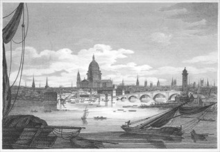 Looking towards Blackfriars Bridge from the west, London, 1810. Artist: Anon
