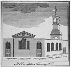 North-east view of the Church of St Botolph Aldersgate, City of London, 1750. Artist: Anon