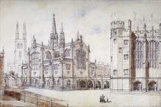 Christ Church, school hall and proposed new building, Christ's Hospital, City of London, 1870. Artist: Anon
