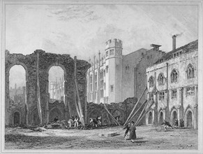 West view of Christ's Hospital, with ruins of some of the old buildings, City of London, 1825. Artist: Anon