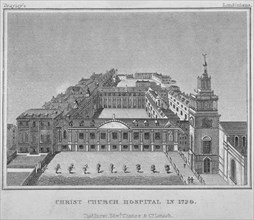 Bird's-eye view of Christ's Hospital as it was in 1720, City of London, 1829. Artist: Anon