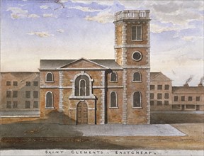 South view of the Church of St Clement, Eastcheap, City of London, 1820. Artist: Anon