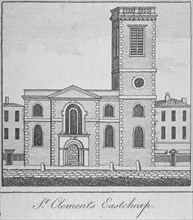 West view of the Church of St Clement, Eastcheap, City of London, 1750. Artist: Anon