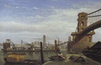 Hungerford Pier and Footbridge', c1850. Artist: Anon