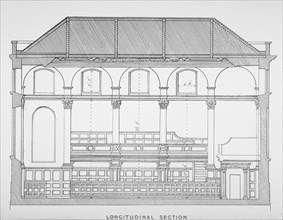 Longitudinal section of the Church of St Clement, Eastcheap, City of London, 1860. Artist: Anon