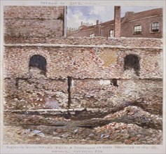 Portion of London Wall showing the internal face on Cooper's Row, City of London, 1864. Artist: J Maund